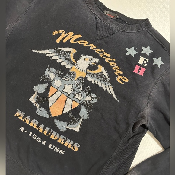 Ed Hardy Maritime Marauders Graphic Sweatshirt Black Grunge Size Small EUC - Picture 2 of 16